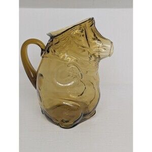 Vintage Amber Glass Harvest Pig Pitcher Figural Ham Pig Farmhouse Snout Spout
